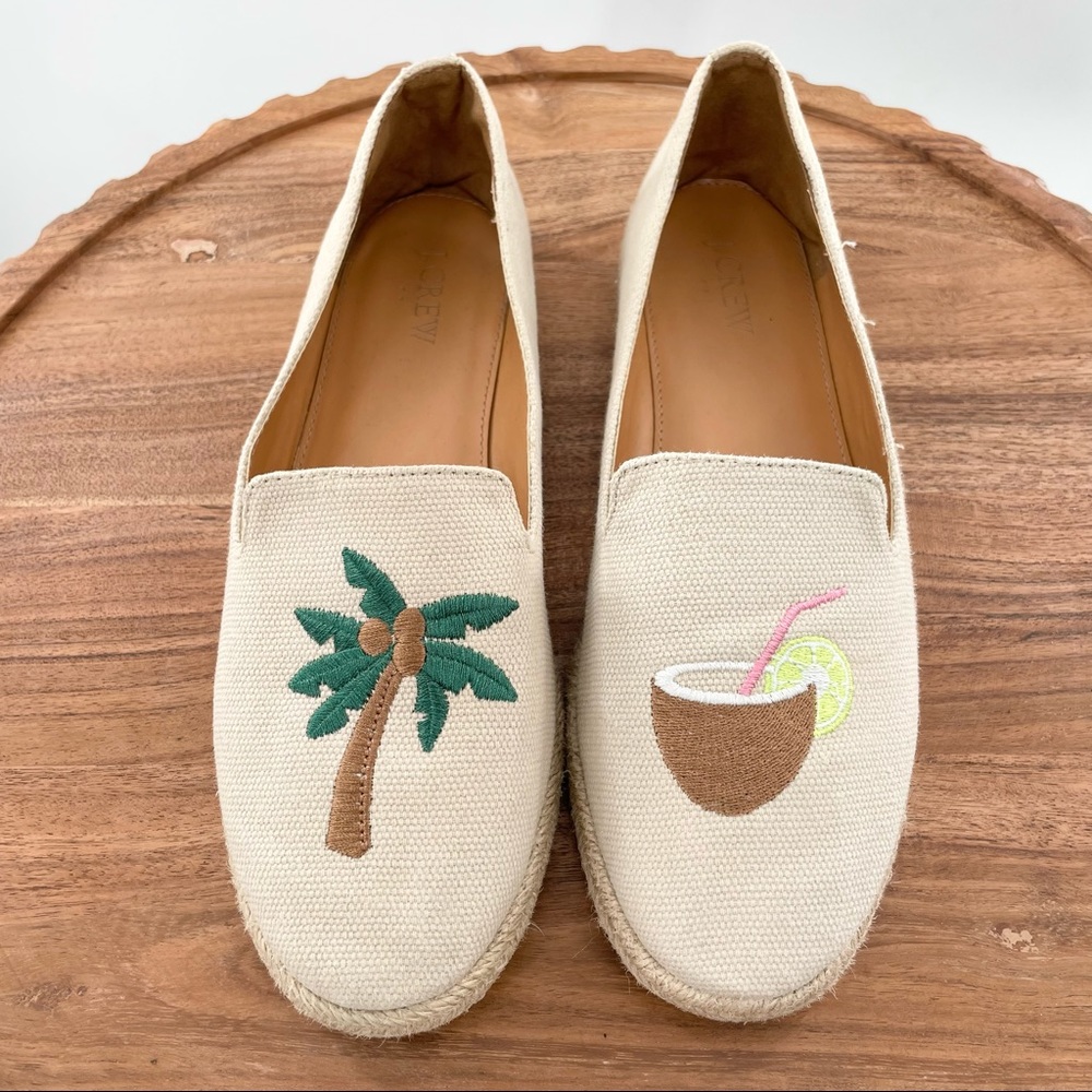J Crew Espadrille Loafer Tropical Drink Palm Tree size 8